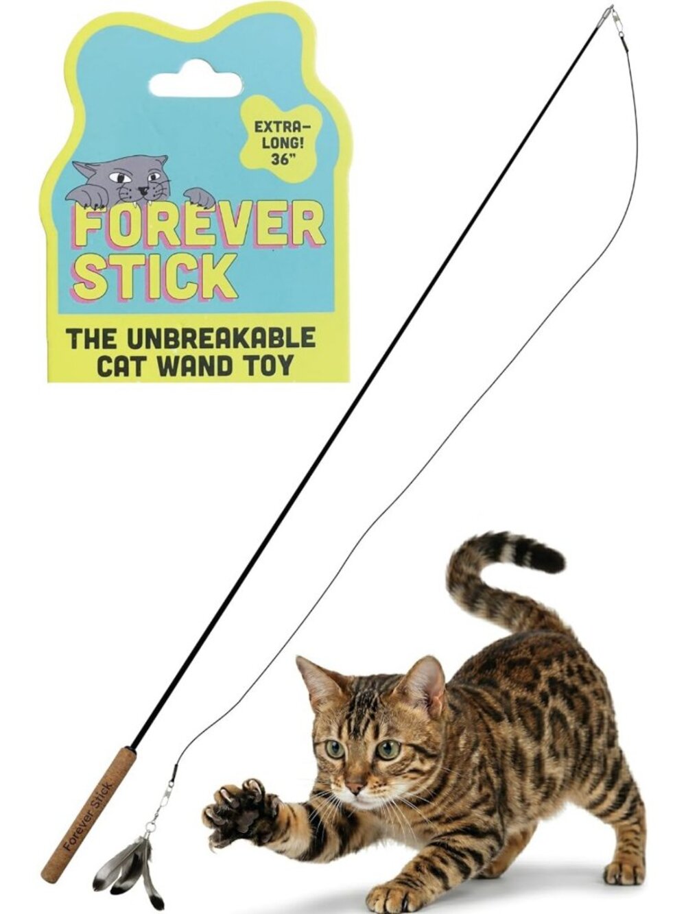 Durable Unbreakable Cat Wand Toy with Feather Teaser - Fun Interactive Play